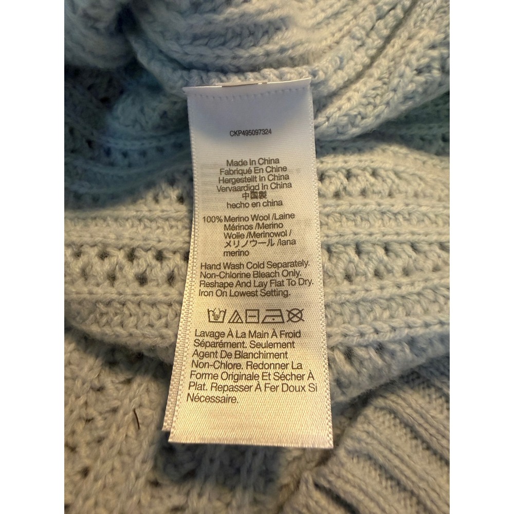 Madewell Merino Wool boho whimsi PointelleStitch Mockneck Sweater Blue Ribbed M - Picture 6 of 7